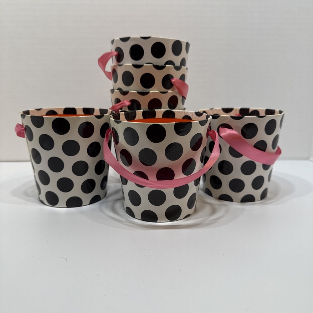 Round 4" Black Polka Dot/Pink Ribbon Gift Container‎ Multi Purpose